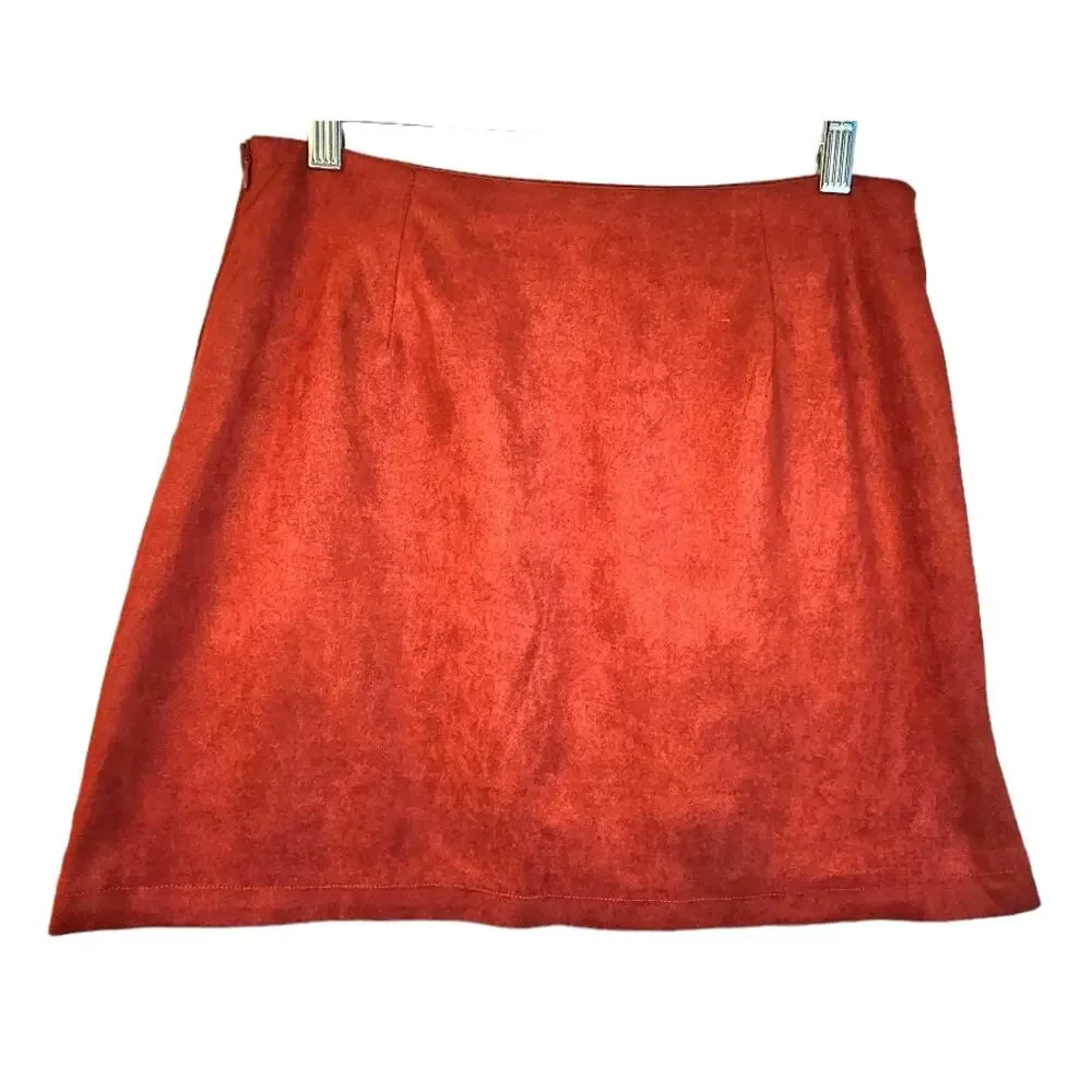 Miami by Francesca's Embroidered Red Rust Western Boho Faux Suede Mini Skirt